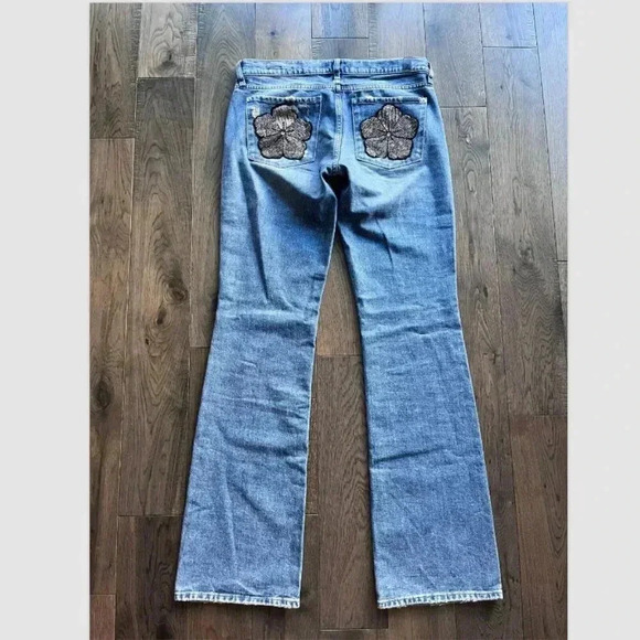 7 For All Mankind Maribel Original Bootcut Jeans Beaded Flower Pockets Size 28 - Picture 7 of 10